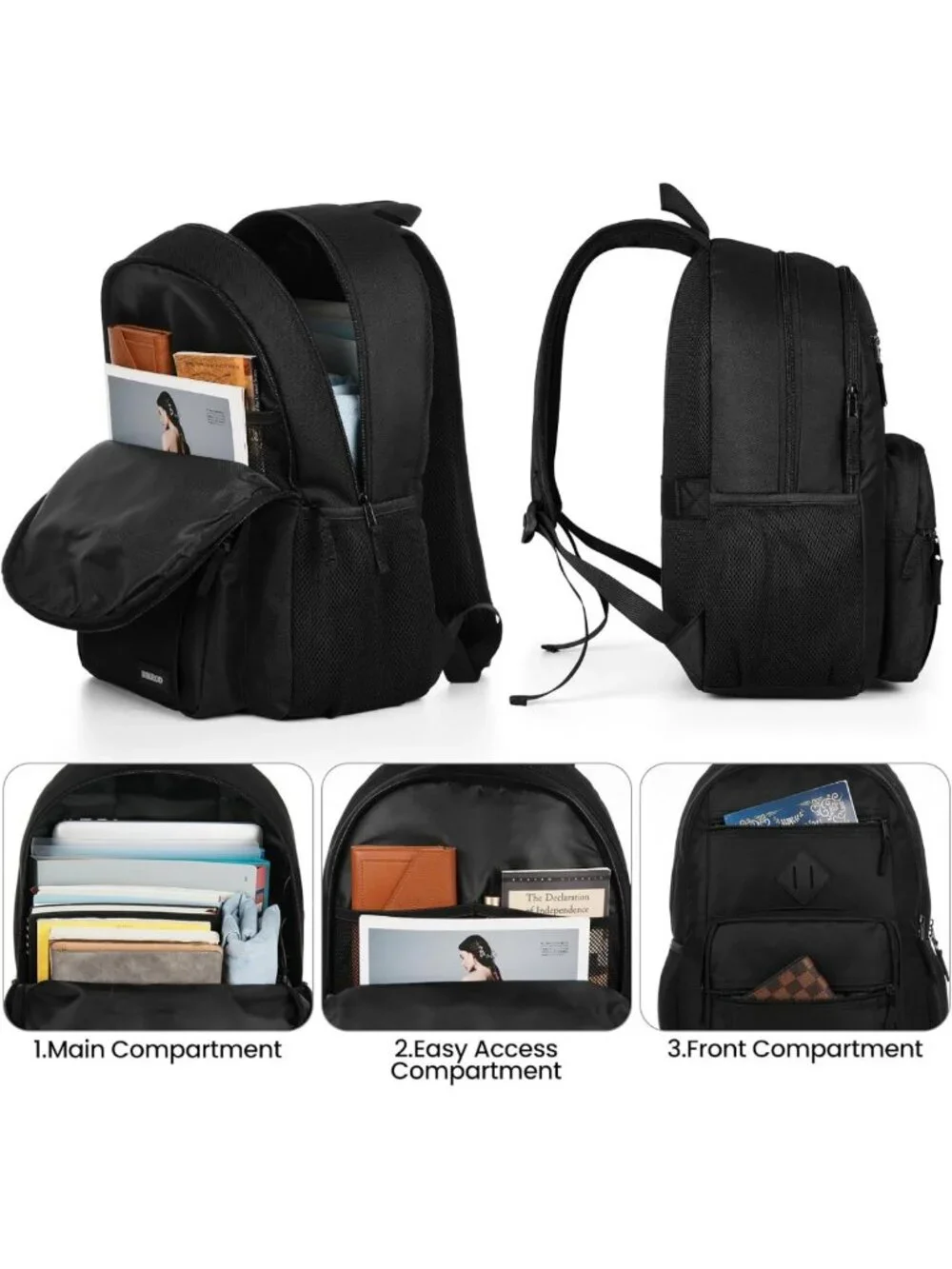 Lightweight Black Backpack for School, Travel & Daily Use - Fits 15.6